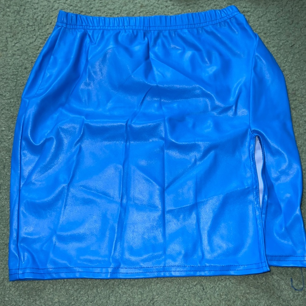 Blue pleather skirt